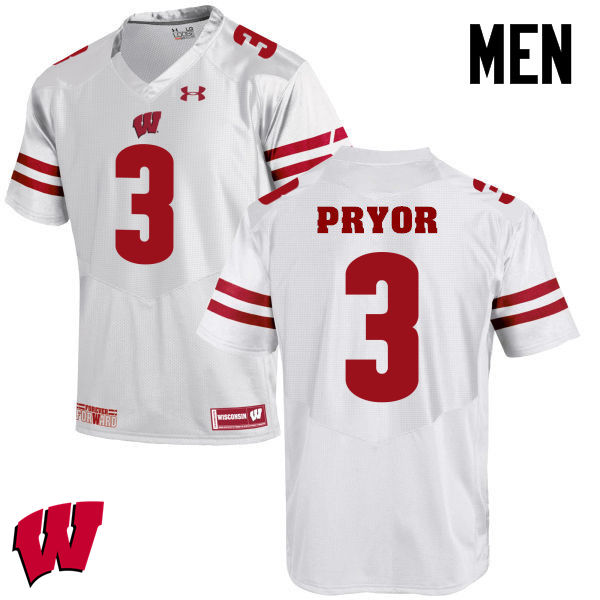 Wisconsin Badgers Men's #3 Kendric Pryor NCAA Under Armour Authentic White College Stitched Football Jersey LW40M33RU